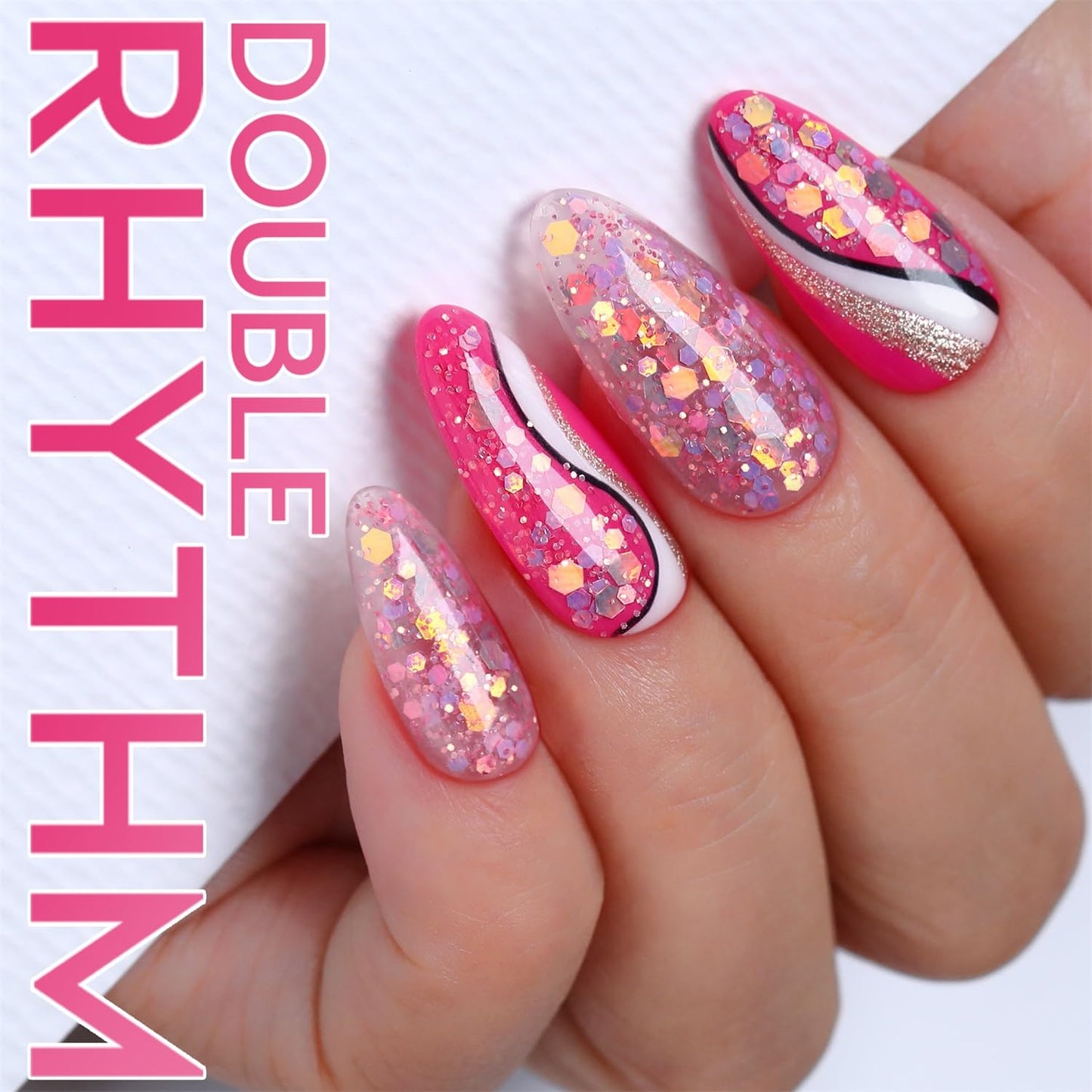Double Rhythm 15ML Glitter Gel Polish Shimmer Reflective Holographic Color Magnetic for Nail Art Salon DIY at Home (B1086-Pink Passion)