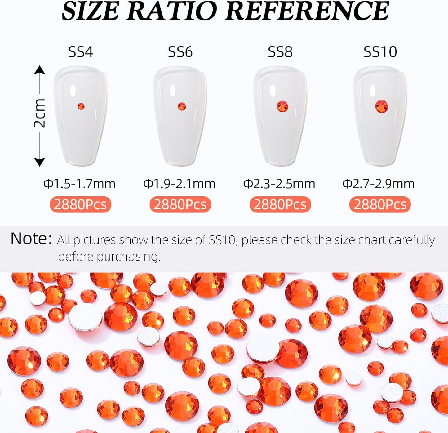 Hyacinth Flatback Rhinestones, Glass Rhinestones for Nail Art and Craft, Glue Fix, Loose Crystal Gemstones(Orange, SS4, 2880pcs, 1.5-1.7mm)