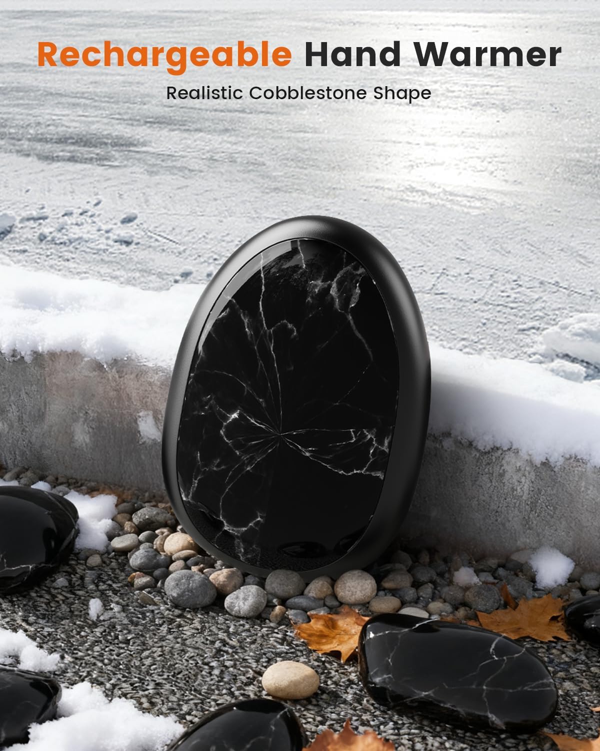 Hand Warmers Rechargeable 2 Pack, AI Temperature Control Electric Handwarmers, Stone Shape Portable Pocket Heater, Great Gift for Christmas Hunting, Golf, Camping Black