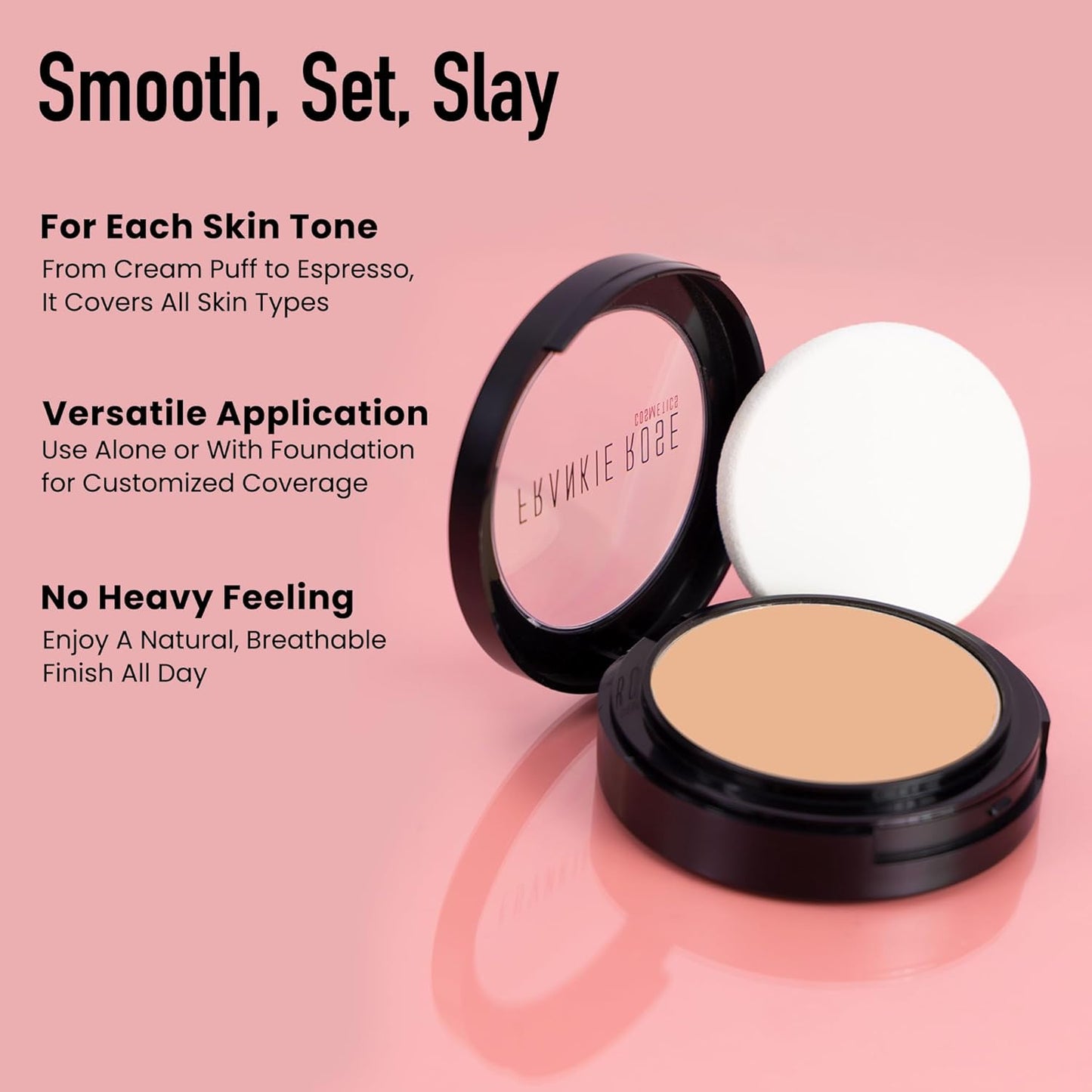 Frankie Rose Cosmetics Powder Foundation – Full Coverage Face Powder For Pores & Imperfections, Evens Out Skin Tone & Shine-Control | 58 Grams (Silk)