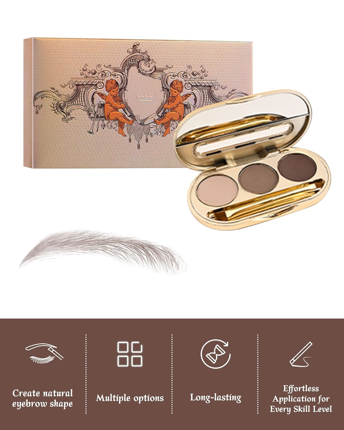 Waterproof Eyebrow Powder Kit - 3 Colors Long-Lasting Brow Powder Palette with Brush Razor & Stencil, Natural Tinting Powder for Women Sparse Brows | #01 Skin, Light Brown, Dark Brown