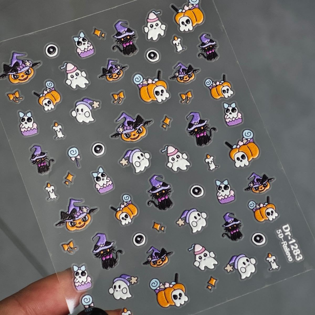 Ghost Nail Sticker Decals Halloween Nail Art Stickers Cat Nails Art Decals with Pumpkin Design 5D Self Adhesive Nails Decoration for Women Girls Kid Manicure DIY Decoration Cute Accessories