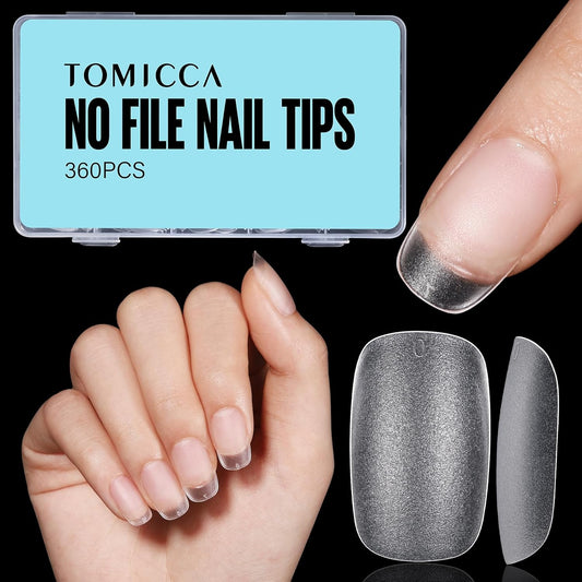 TOMICCA Oval Nail Tips - 15 Size Full Matte Gel Tips, 360PCS Pre-shaped No Need Nail Files and Base Coat Full Cover Nail Tips for Nail Extensions