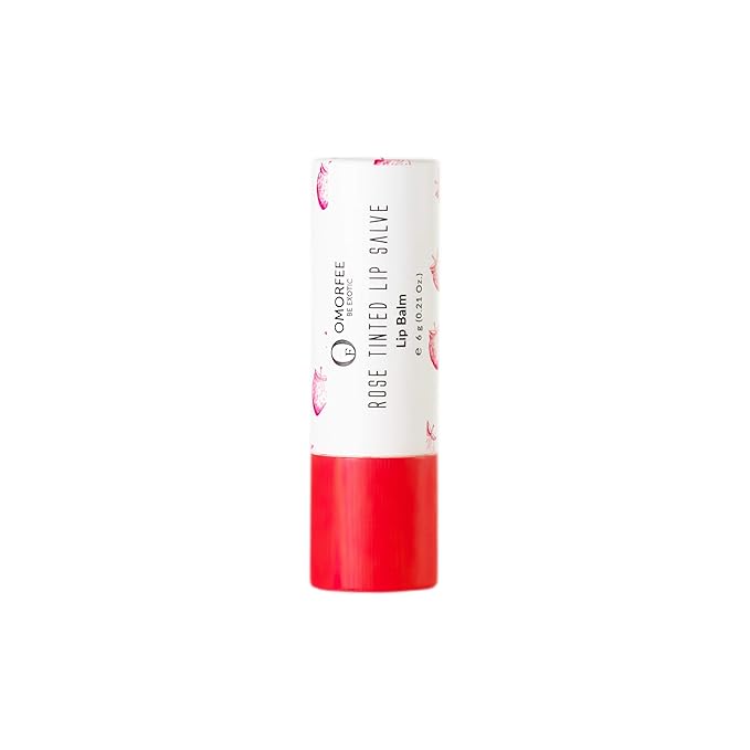 Omorfee 100% Organic Tinted Lip Balm Stick Treatment, Natural Lip Tint Gloss, Long Lasting Rose Lip Tint, Strawberry Flavor, Beetroot & Cocoa Butter, Pink Red Color, Moisturizing Lip Balm - 6g/0.21Oz