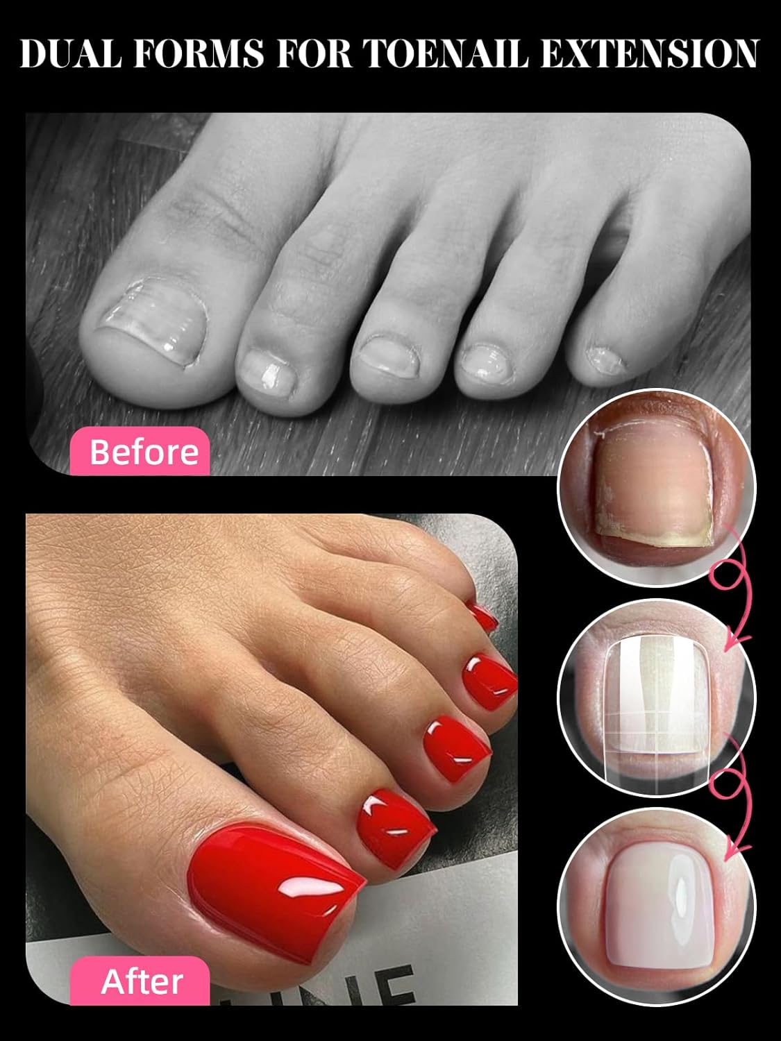 TOROKOM Toe Nail Forms, 150 Pieces Clear Square Full Cover Toenail Art Mold, Poly Gel Toe Nail Tips with Dual-Ended Brush and Nail File, 5PCS Clips - 15 Sizes