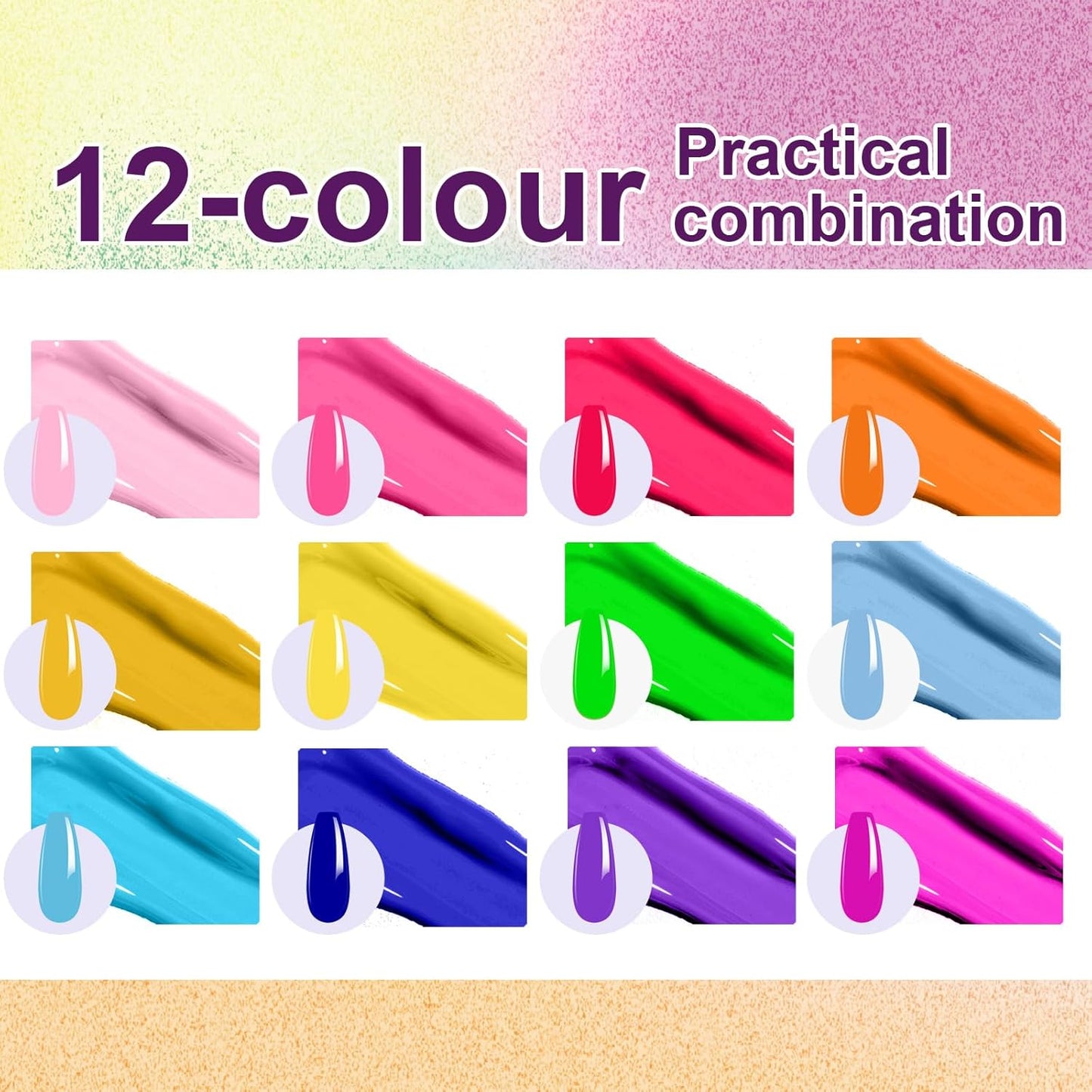 Gradient Painting Gel, 12 Bright Colors Ombre Gel Nail Polish for Pigment Pat Aura Nails, French Manicure DIY Nail Art Long-lasting No-wipe Palette Mojito Sunrise Canvas
