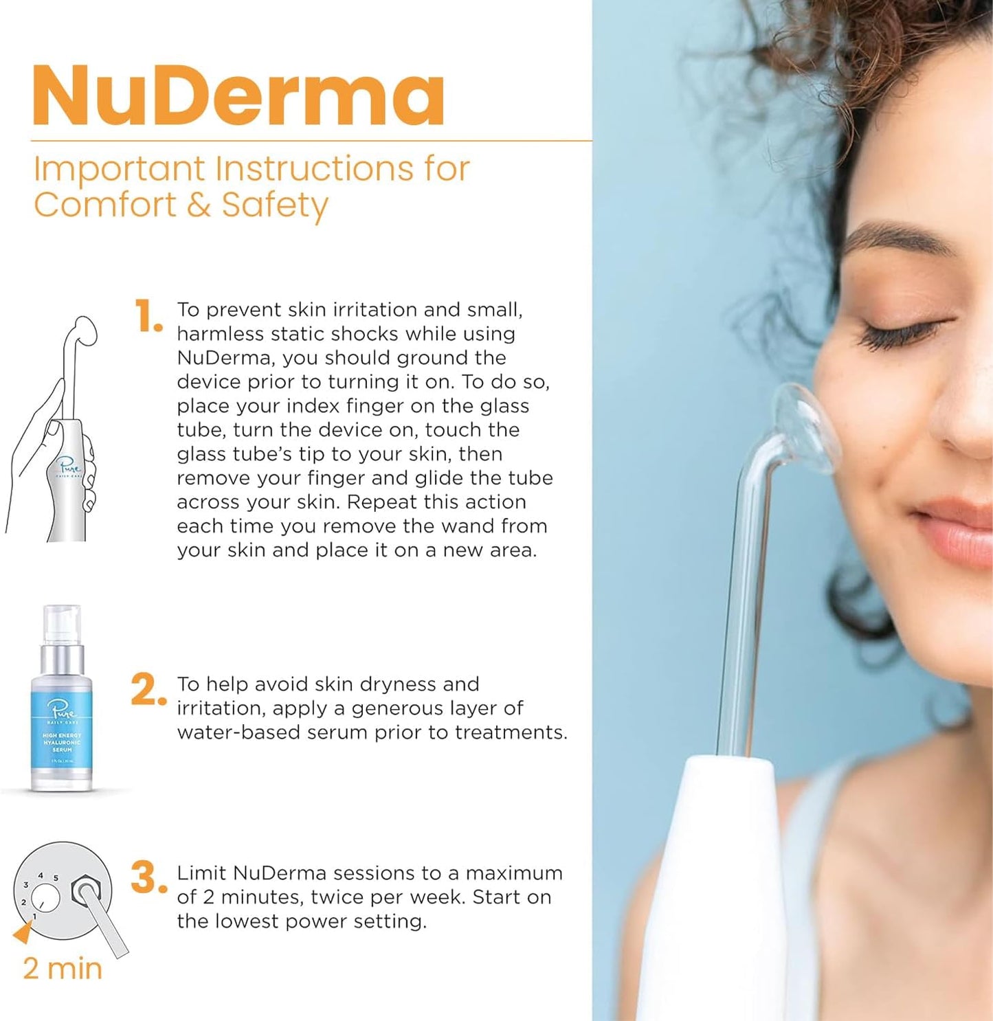 Pure Daily Care NuDerma Handheld Skin Therapy Wand Machine w/Neon – Anti-Aging - Skin Tightening - Wrinkle Reducing - Dark Circles – Clarifying - Hair & Scalp Stimulator