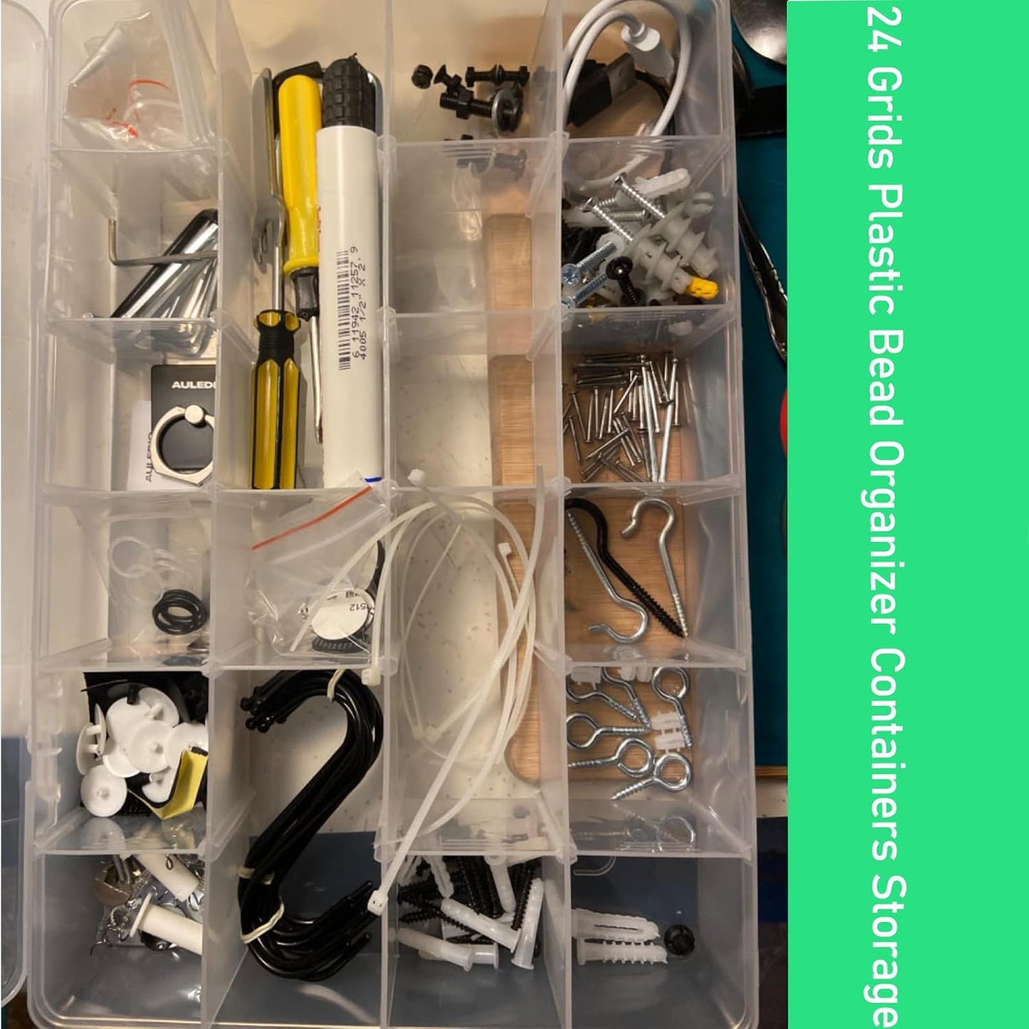 KINJOEK 8 Pack 24 Grids Plastic Bead Organizer Containers Storage, Adjustable Dividers Diamond Jewelry Craft Painting Storage Case, Clear Small Fishing Tackle Box for Sewing Cross Stitch Accessories