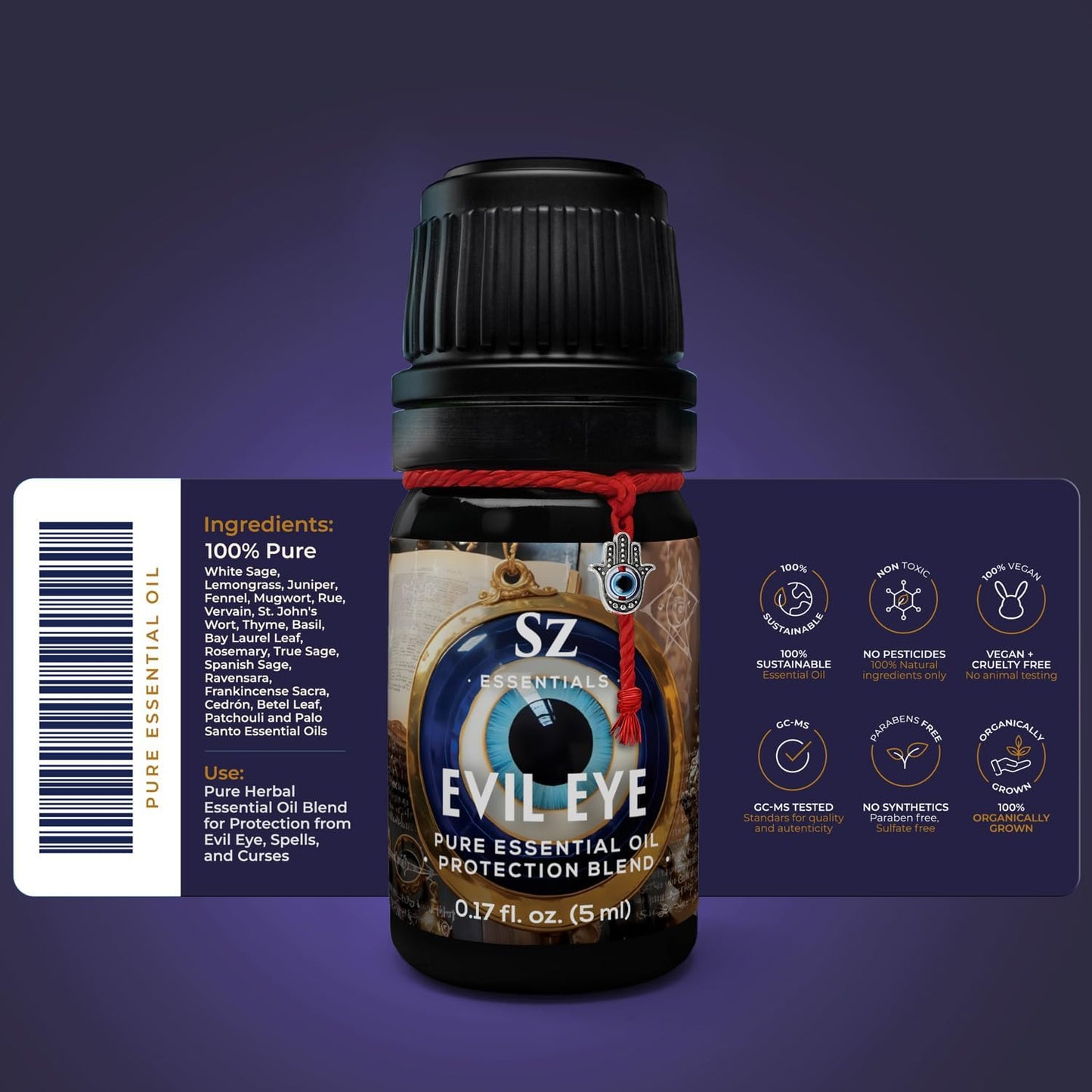 Evil Eye Protection Pure Essential Oil Blend - All-Natural Oils for Spells, Cleansing, Amulets & Rituals - Safeguard Against Negativity Evil & Harm -Therapeutic Grade & Vegan (5ml)