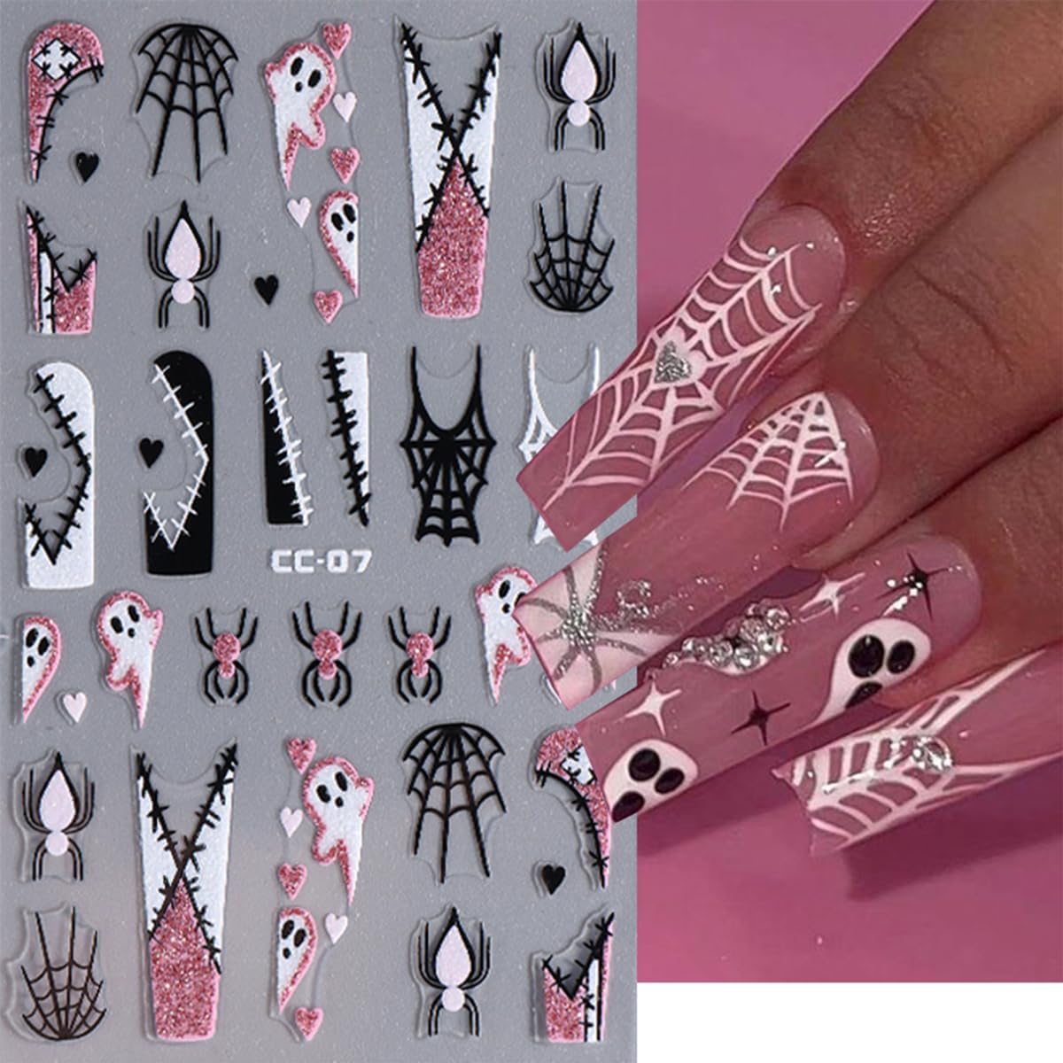Halloween Nail Art Stickers - 10 Sheets 3D Self Adhesive Nail Designs - White Ghost, Black Bat Boo Nail Decals for Women DIY Manicure Tips