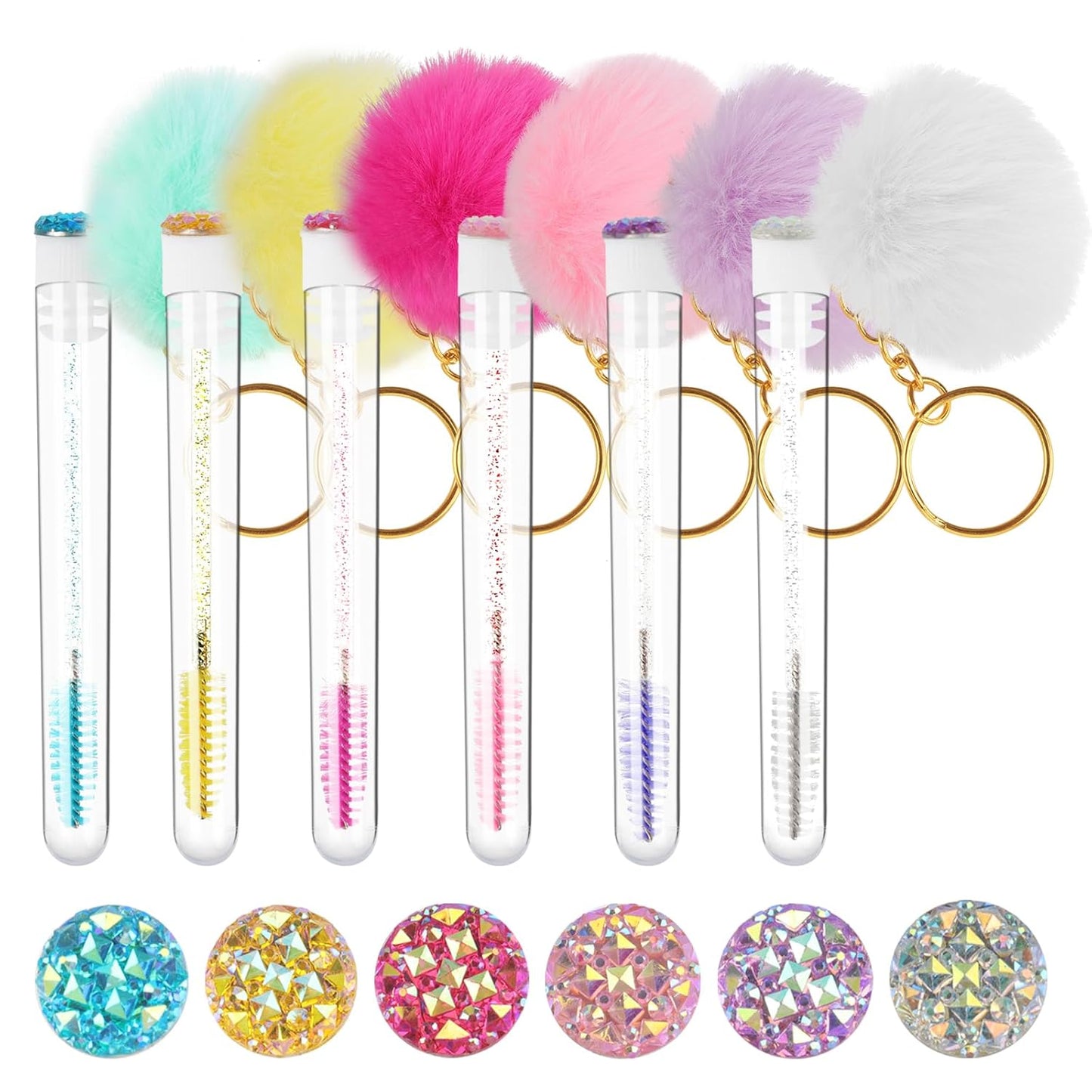 48 Pieces Disposable Mascara Wands Set,Include 24 pcs Disposable Crystal Lash Spoolies Brush and 24 Pieces Reusable Diamond keychain Empty Eyelash Brush Tubes for Women Girls Makeup Brush Kit
