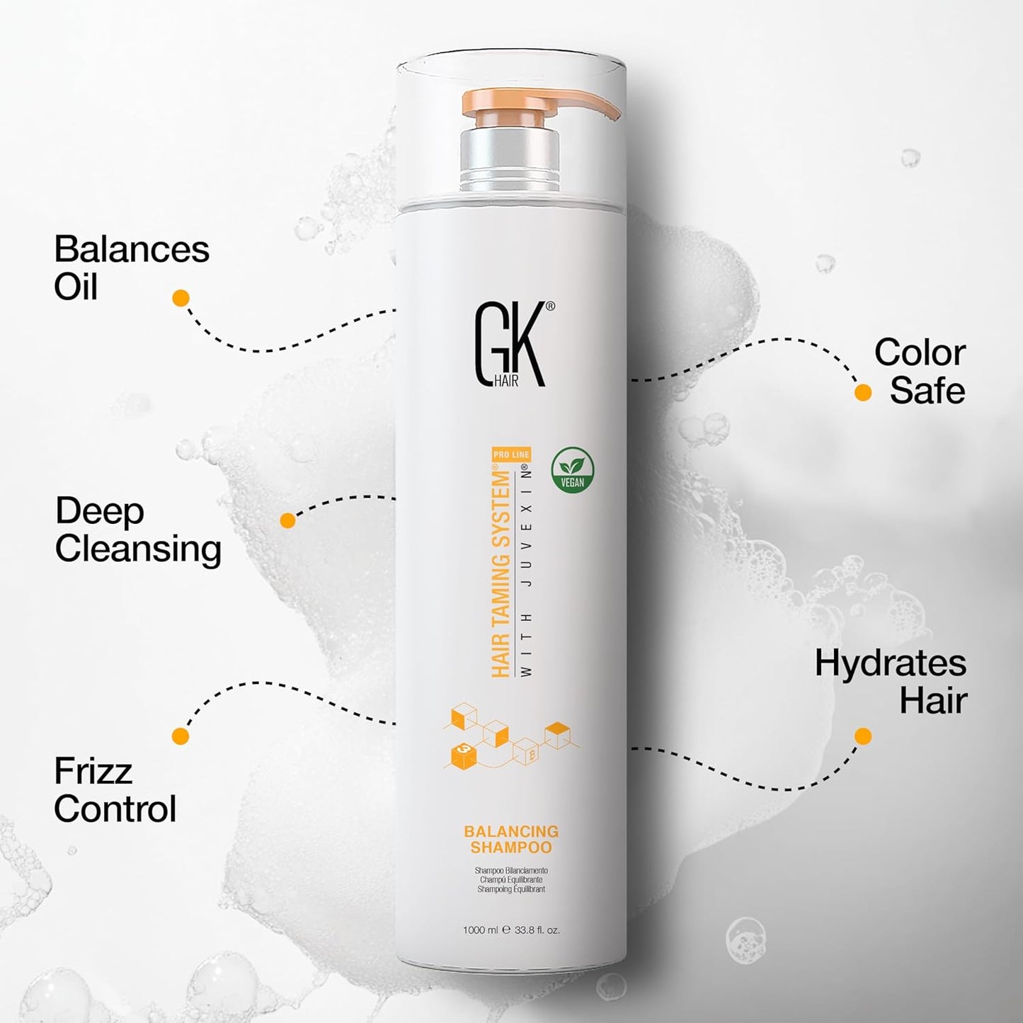 GK HAIR Balancing Shampoo Repairs Dry Damage For Oily Flaky Itchy Scalp Thinning Removes Impurities Deep Cleansing Natural Moisture Keratin Treatment Sulfate Parabem Free All Hair Types - 33.8 Ounce