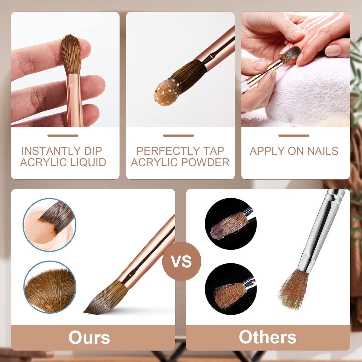 Acrylic Nail Brush Size 12,KEMEISI 100% Pure Kolinsky Nail Art Brushes Sturdy Handle Oval Shaped Acrylic Powder Nail Design Tools for Professional Manicure DIY Home Salon (Gold)