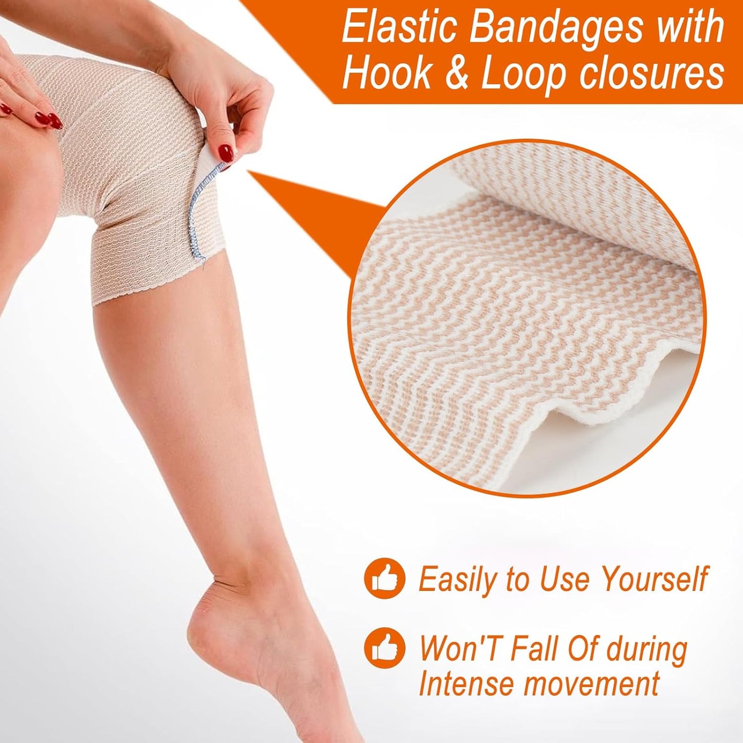 Premium Elastic Bandage Wrap 2 inch 10 Pack Reusable Versatile Self-Closing Compression Bandage Wraps for Ankles, Wrists Knee, Tummy and Body Cotton Lymphedema Wraps for Legs Latex-Free