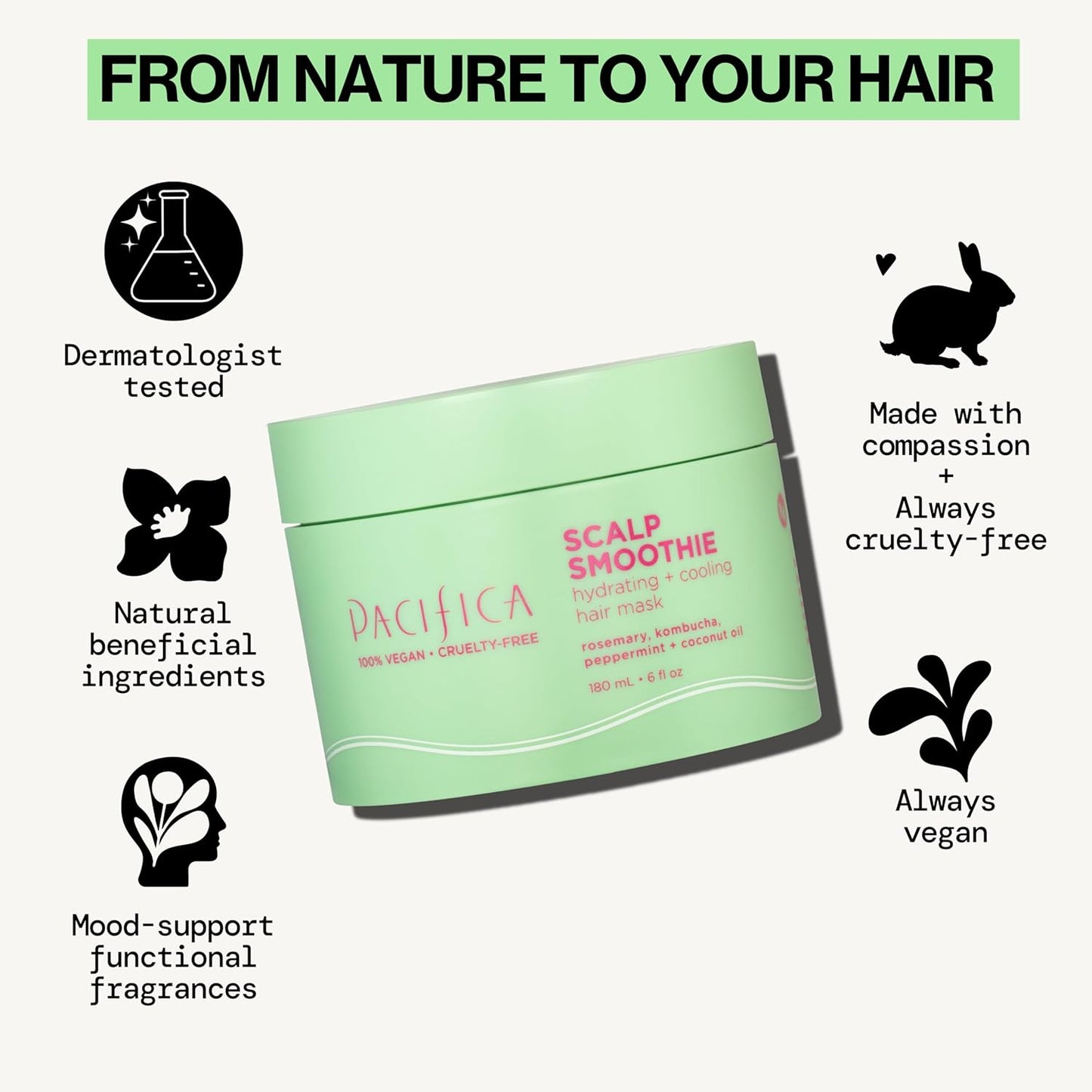 Pacifica Scalp Smoothie Hydrating Scalp Treatment & Leave-On Hair Mask, Cooling Relief for Dry, Flaky, Itchy Scalp & Thinning Hair, Vegan & Cruelty-Free, 6 fl oz