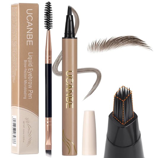 UCANBE Brow-Fection Angled Brush Eyebrow Pen, Liquid Microblading Eyebrow Pencils for Women, Wild Natural Brow Pen for Realistic Hair-Like Brows, Easy to Color, Waterproof, Lasts All Day, Dark Brown