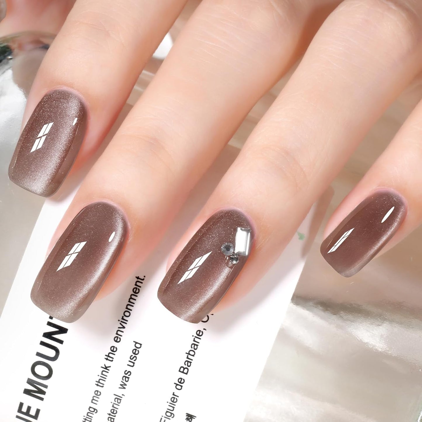 AILLSA Cat Eye Gel Nail Polish Nude Crystal Glitter Polish with Magnet, Sheer Glass Shimmer Holographic Nail Polish Reflective Translucent Jelly Color U V Gel Salon DIY at Home 0.5 OZ GF31