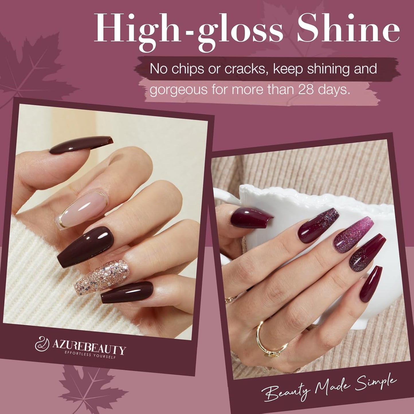 AZUREBEAUTY Dip Powder Nail Kit Starter Glitter Purple Nude Brown 8 Colors 30 Pcs with Nail Swatch Sticks, Dipping Powder Liquid Set Matte Top Coat for Fall Winter Nail Art Manicure Salon DIY Home