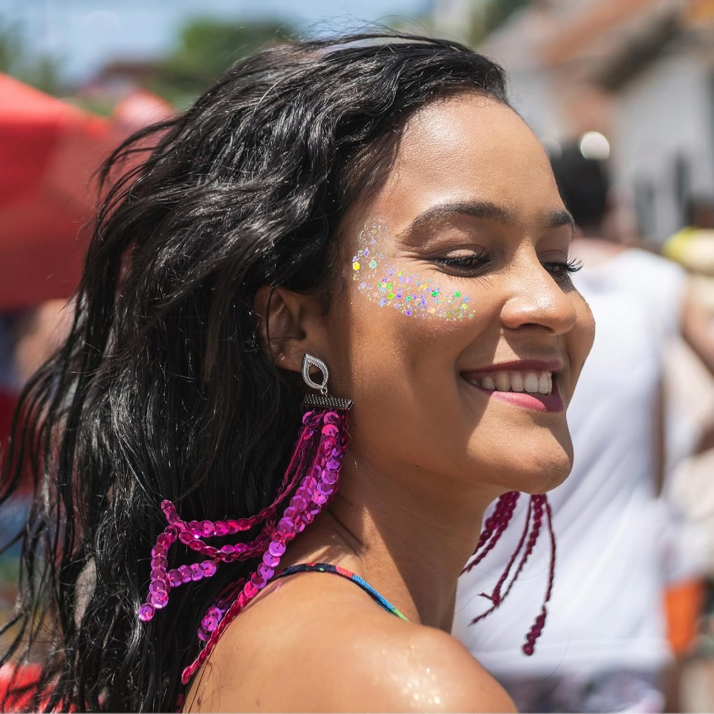 Clear White Glitter Gel for Body, Face, Hair and Lip, Color Changing Glitter Gel Under Light, Rave Mermaid Makeup Accessories (White)