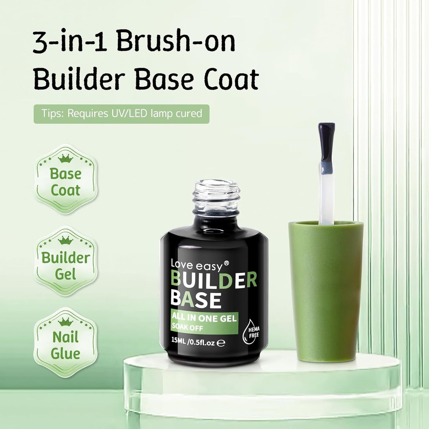 6-in-1 Builder Base and Top Coat Set for Nails, Soft Crystal Clear Nail Gel Polish with Brush on, No Wipe High Glass Long Lasting Chip Scratch Resistant Home DIY Salon Manicure (U V Cure)