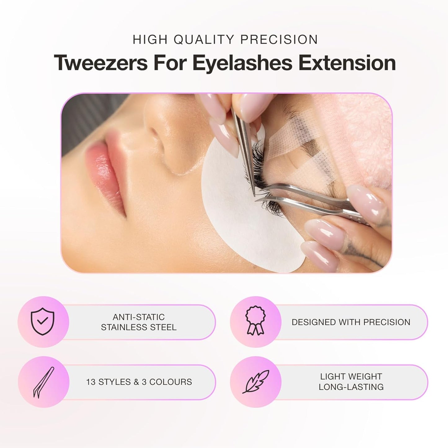 Curacoro Lash Tweezer - Professional & Precision Fiber Tip Grip Lash Tweezers for Eyelash Extensions, Multi Shapes & Purposes Tweezers for Volume, Isolation & Classic Lashes (Galaxy, La Classique)