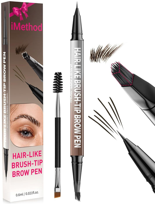 iMethod Eyebrow Pen - Eyebrow Pencil,2-in-1 Eyeliner Dual-Ended Microblading Eyebrow Pencil Long Lasting Waterproof Hair-Like Brow Pencil,with Eyebrow Brush,Eyebrow Pencils for Women,BlackBrown