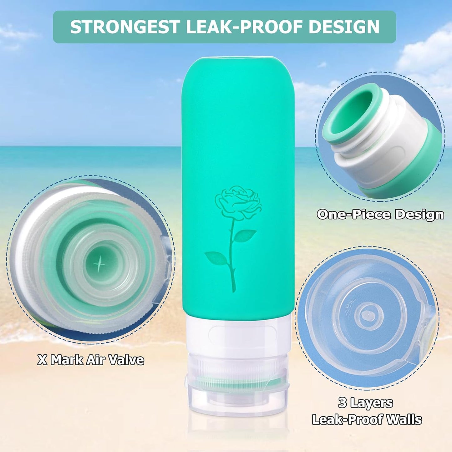 Small Travel Size Container for Cream 3pcs Mini Silicone Makeup Jar and 1pcs Tiny Squeeze Bottle, TSA Approved Leak-proof Lotion Pots and Toiletries Bottles With Storage Bag