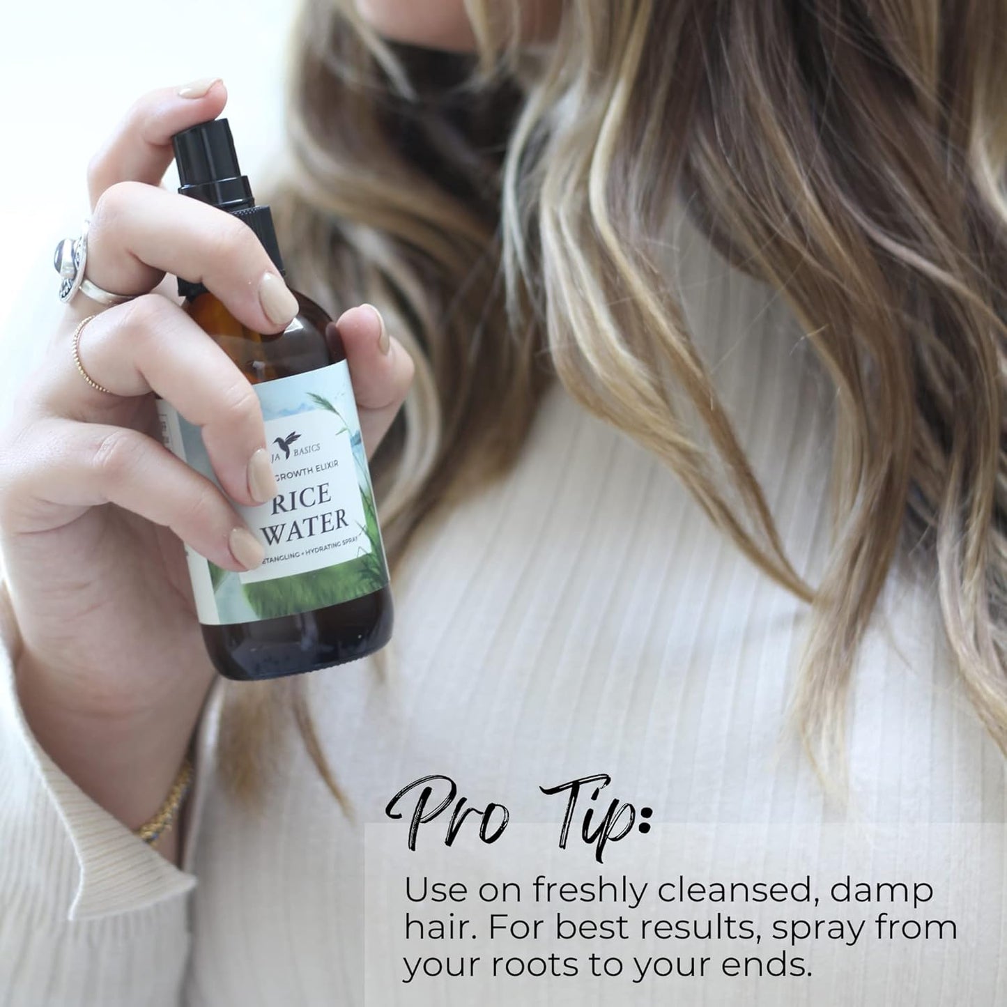 Rice Water For Hair Growth by Baja Basics, Thickness, Strength, Shine - Leave-in Conditioner for Scalp, Dry Split End Moisturizer - Fermented Rice Water Spray for Curly, Straight, Thick, Thin Hair 4oz