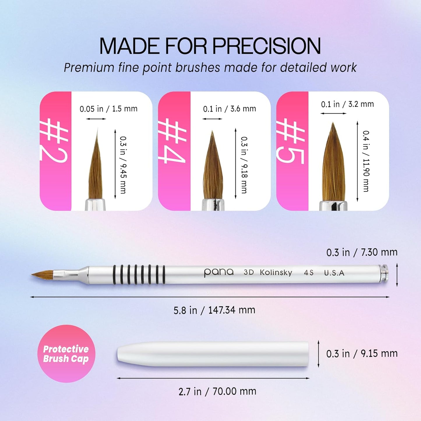 PANA 3D Kolinsky Acrylic Nail Art Sculpture Brush with Silver Metal Non-Slip Grip Handle for Manicures 3D Nail Art Flower Designs (Size #4)