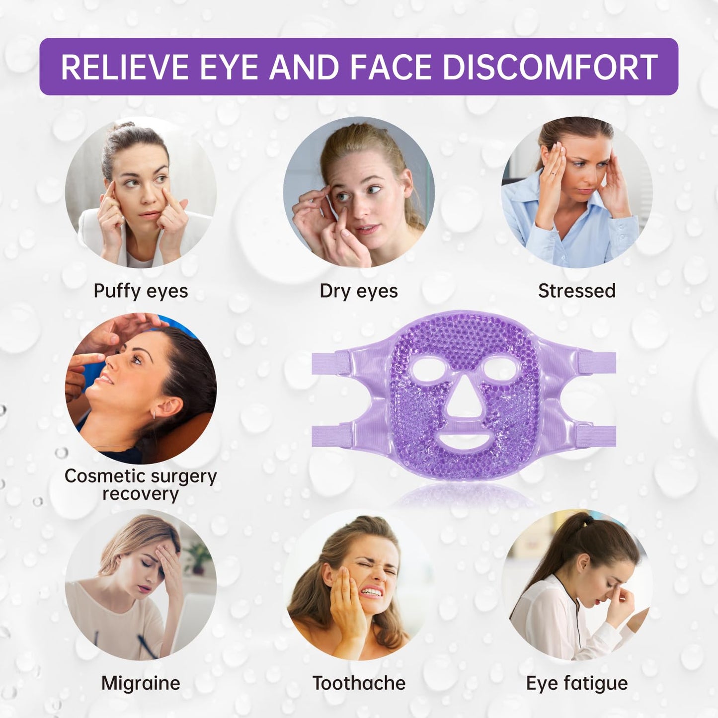 ZNÖCUETÖD Face Eye Mask Ice Pack for Reducing Puffiness, Bags Under Eyes, Puffy Dark Circles, Migraine,Hot/Cold Pack with Soft Plush Backing (Purple #22)