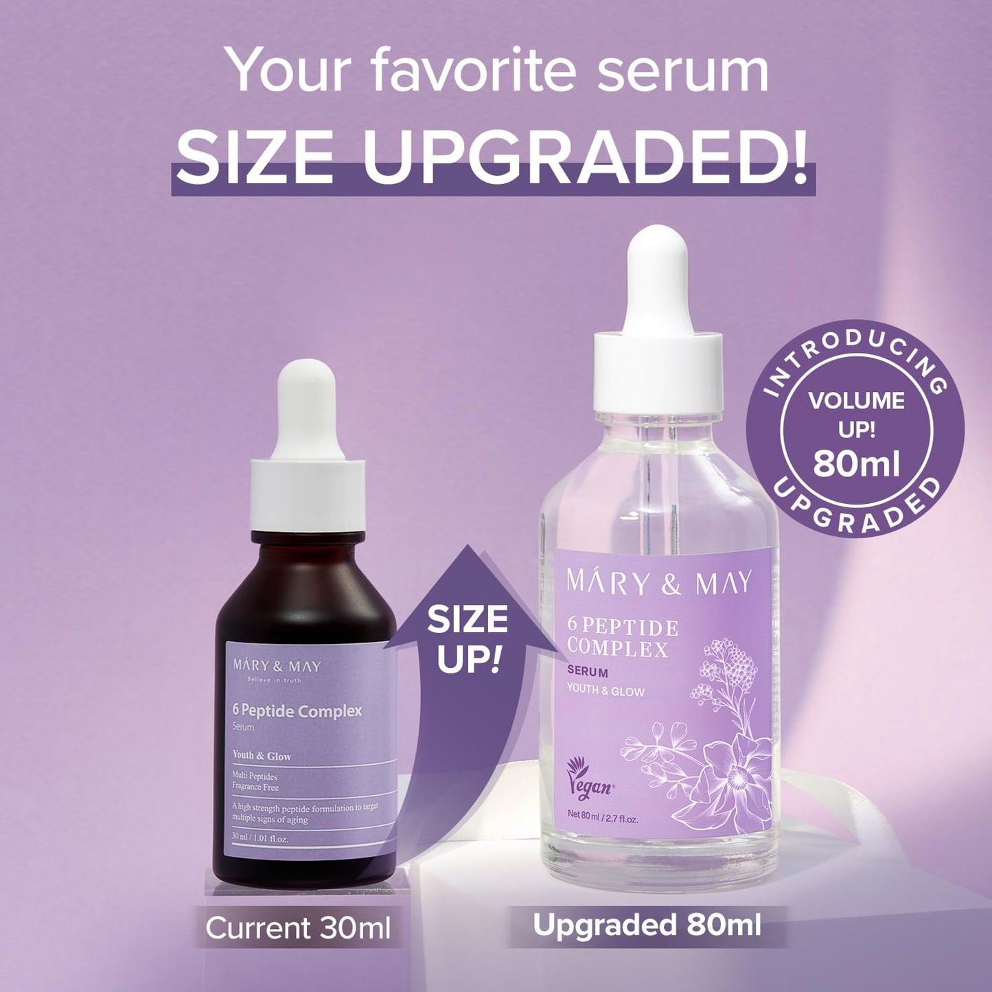 Mary&May 6 Peptide Complex Serum - Korean Anti-Aging Face Treatment for Wrinkle Reduction, Skin Firmness & Hydration, EWG Verified, Fragrance Free, 2.71 fl.oz.