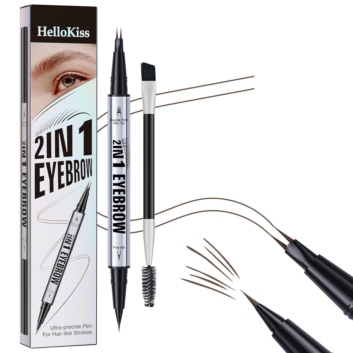 Eye Brow Pencils for Women Brown,2-in-1 Dual-Ended Eye Brow Pencil with 2-Fork-Tip and Precise Brush-Tip, Microblading Eyebrow Pen for Waterproof Long Lasting Natural Hair-Like Brows(Brown)