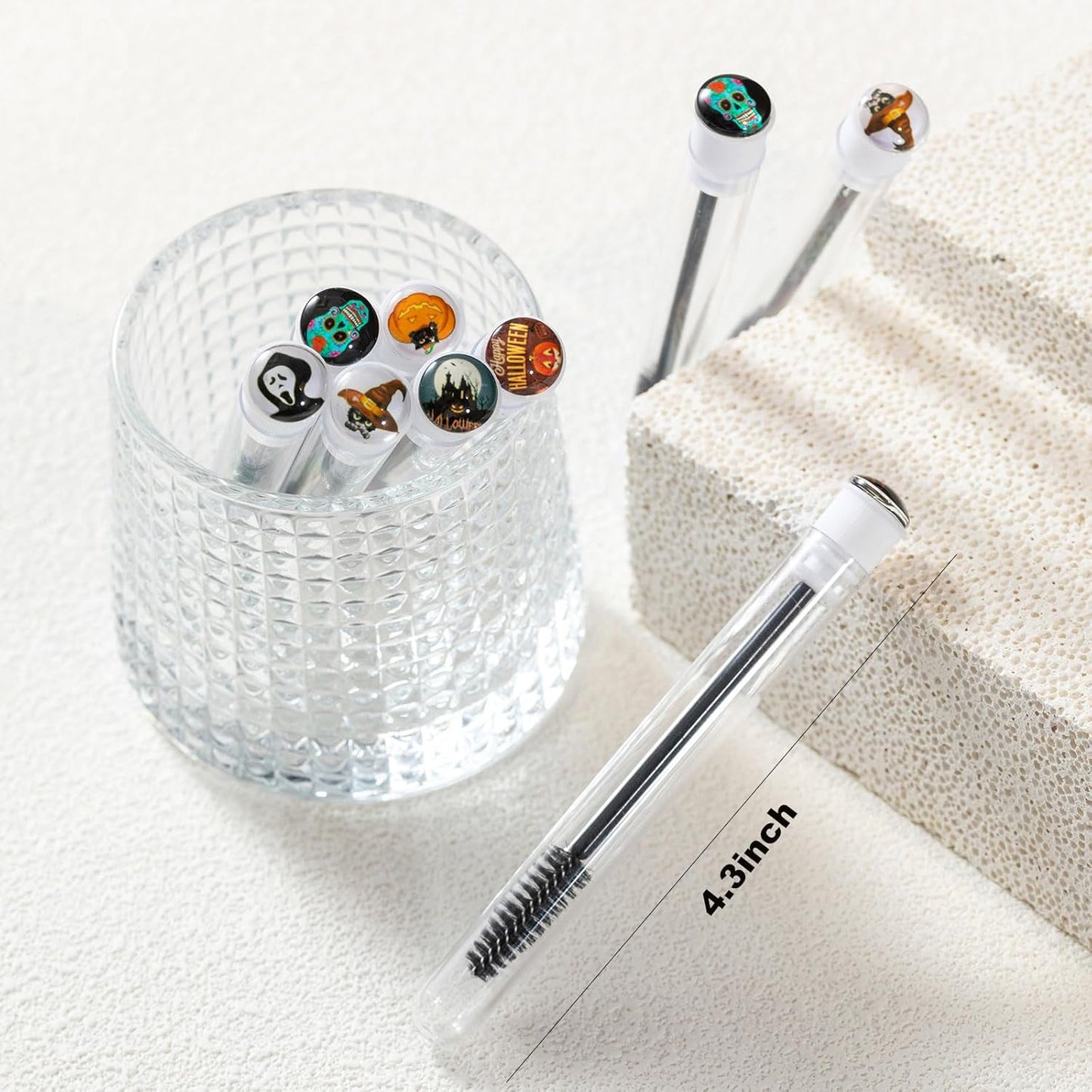 Halloween Party Decration 48 Pieces Disposable Mascara Wands Set, Include 24 Pcs Crystal Lash Spoolies Brush and 24 Pcs Reusable Empty Eyelash Brush Tubes Women Girls Gift Idea