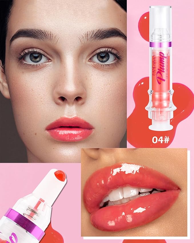 Spicy Lip Plumping Booster,Plumping Lip Oil with Chili Extract, High-Shine Smooth Fuller Lips, Hydrating & Volumizes Lip Glaze, Plump and Pout Lip Plumper Lipstick, Christmas Makeup Gift for Women-04#