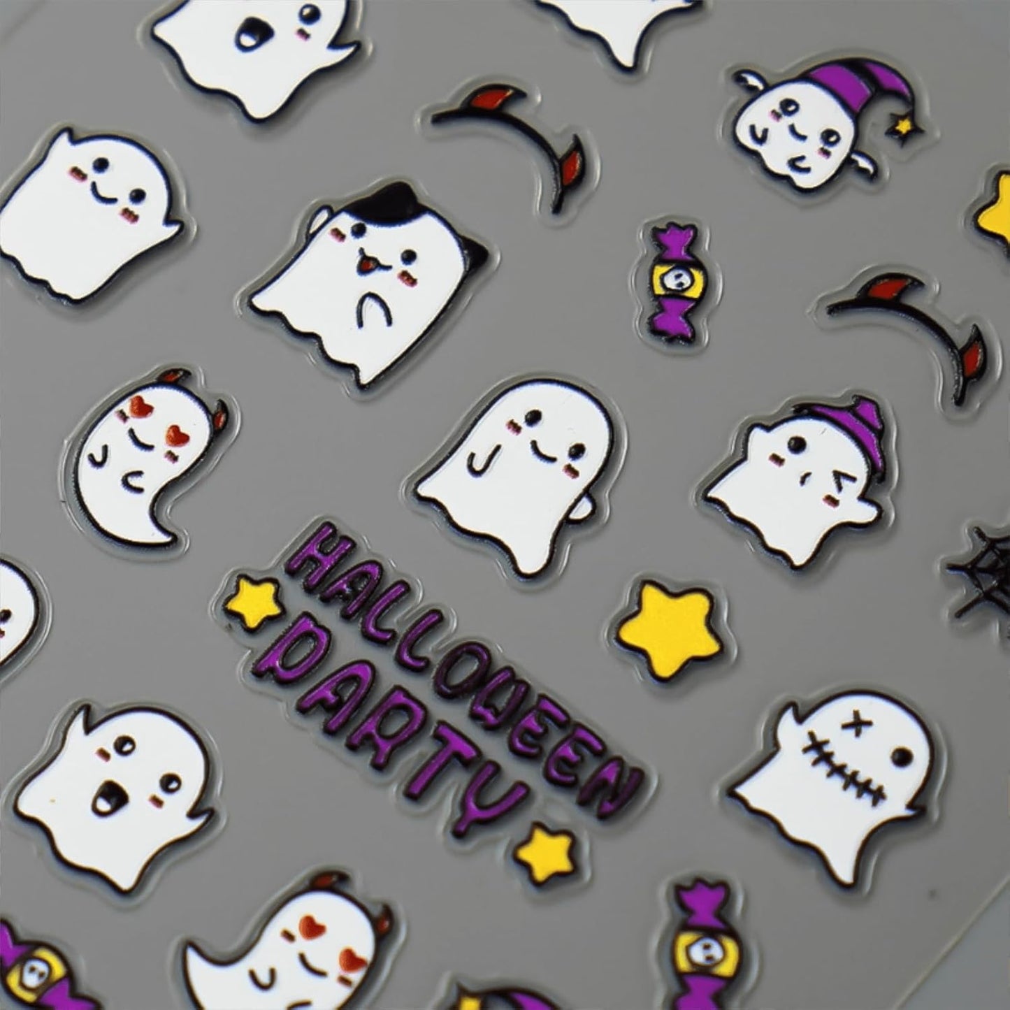 Halloween Nail Stickers for Nail Art 5D Embossed Self Adhesive Nail Decals Purple Cute Ghost Nail Art Stickers Halloween Nail Art Supplies Decoration for Women Girls