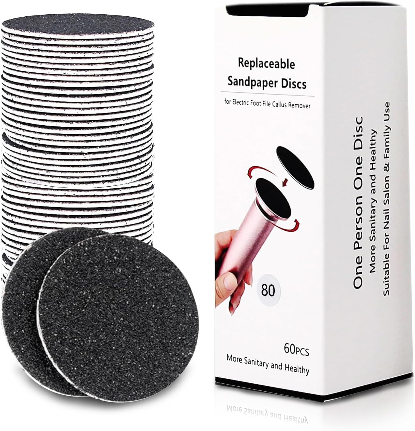 60 Pcs Replaceable Sandpaper Refill Discs for Electric Foot File Callus Remover Foot Care Dead Skin Cracked Hard Skin Removal - Coarse 80 Grit