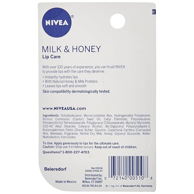 NIVEA A Kiss of Milk & Honey Natural Defense & Soothing Lip Care 0.17 oz (Pack of 7)