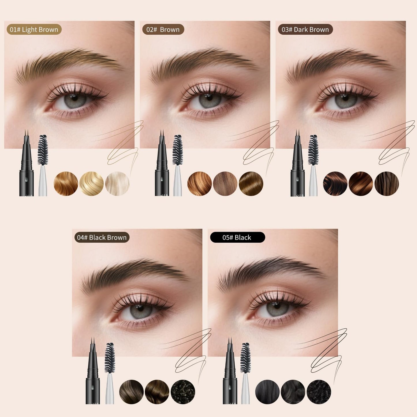 Eyebrow Pencil, Eyebrow Pen with Double-Brush Tip 2-in-1 Eyeliner Dual-Ended Microblading Long Lasting Waterproof Hair-Like Brow Pencil with Eyebrow Brush (Black)