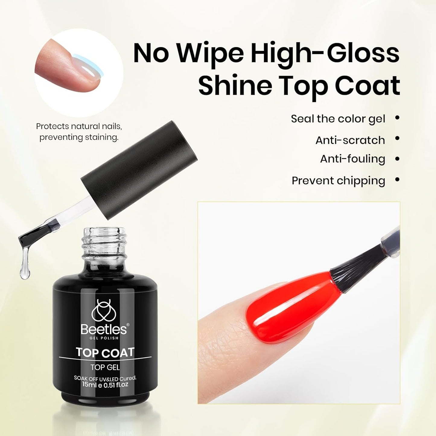 Beetles Gel Top Coat Base Coat Cuticle Oil Set, 3Pcs 15ml No Wipe Top Coat Gel Nail Polish Glossy Shine Long Lasting Cuticle Protectors Kit Oil Care for Dry Damaged Cuticles Gift for Women