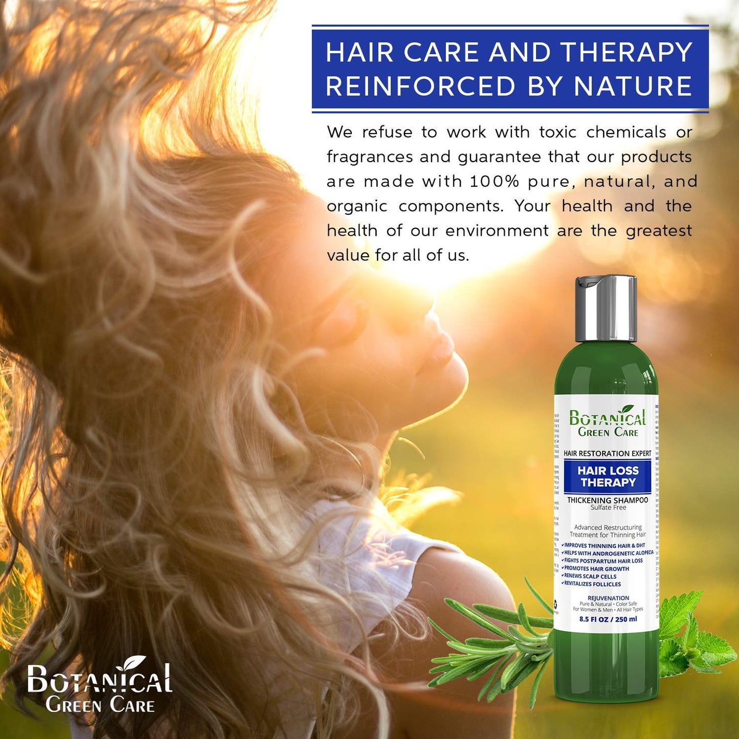 Hair Loss Therapy Strengthening Shampoo for Thinning Hair, Sulfate‑Free, Strengthening & Volumizing, DHT Blocker, Color Safe Made in USA