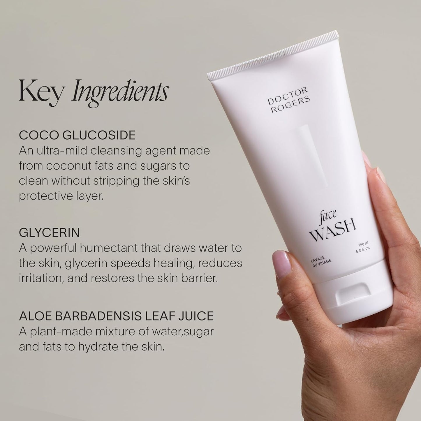 Doctor Rogers Face Wash. Gentle Hydrating Daily Cleanser for Sensitive, Dry & Combination Skin, 5 Ounce (150 ml) Tube