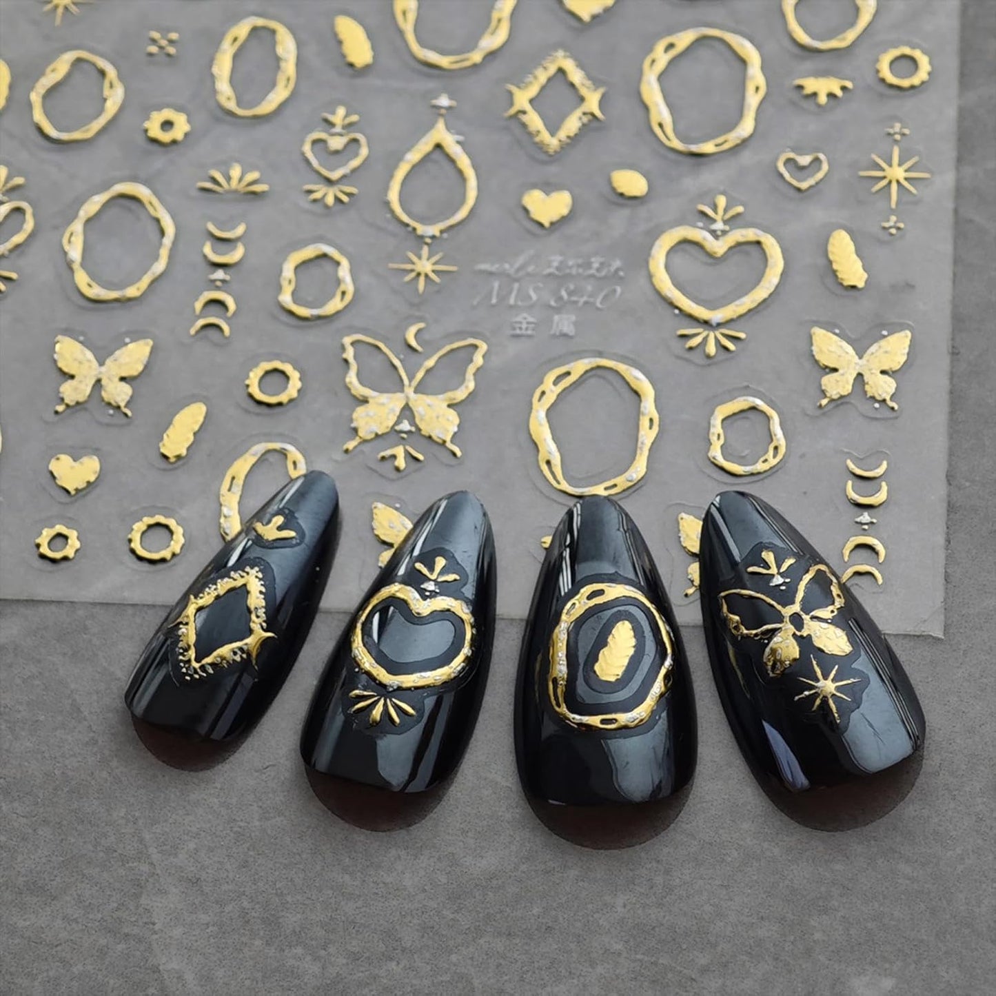 Gold Nail Art Stickers Butterfly Heart Nail Decals with Golden Design 5D Embossed Self Adhesive Nails Supply for Women Girls Kid Manicure DIY Decoration Accessories