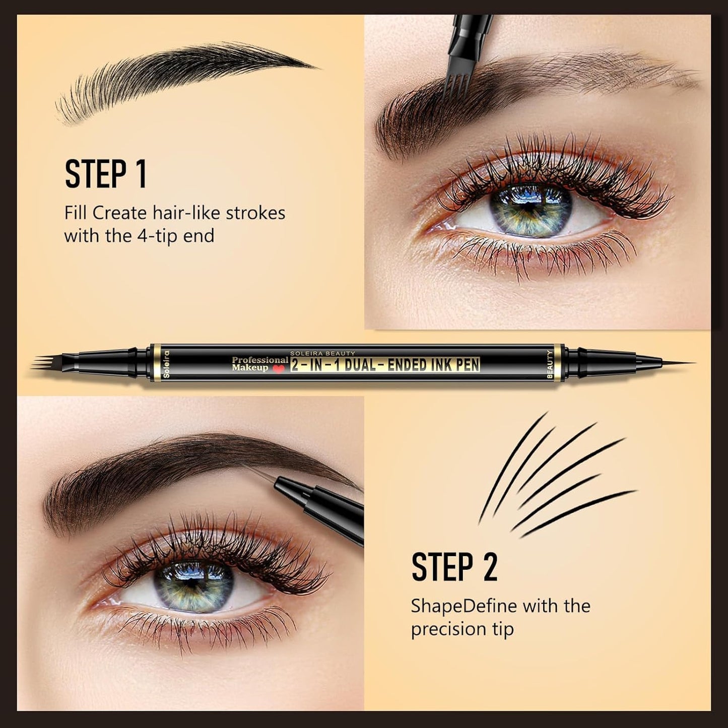Waterproof Eyebrow Pencil with 4 Tip Microblading Pen and Dual-ended Brush, for Natural-Looking Brows, Long-Lasting, Blonde