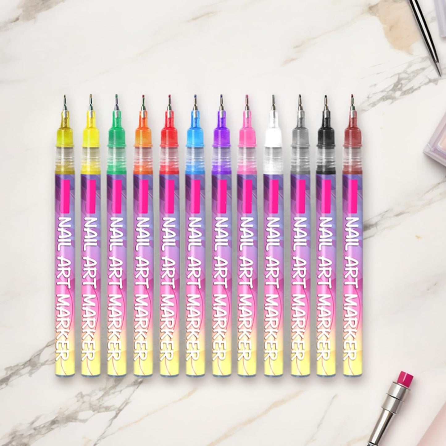 12 Color Nail Art Pens, 0.5MM Nail Art Markers Set, Quick-Dry Waterproof Nail Pens for DIY Painting Nails, Manicure Tools for Beginners & Pros (1 Set)