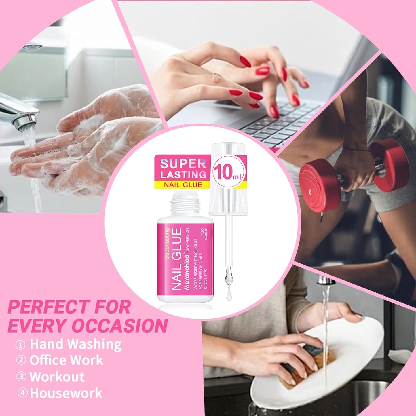 Super Strong Nail Glue for Press ons,Nail Tips&Acrylic Fingernails(10ml) New Version Brush Tip Applicator for Press On Nails,Extra Strong Adhesion/Stickiness Long Lasting for False Nails