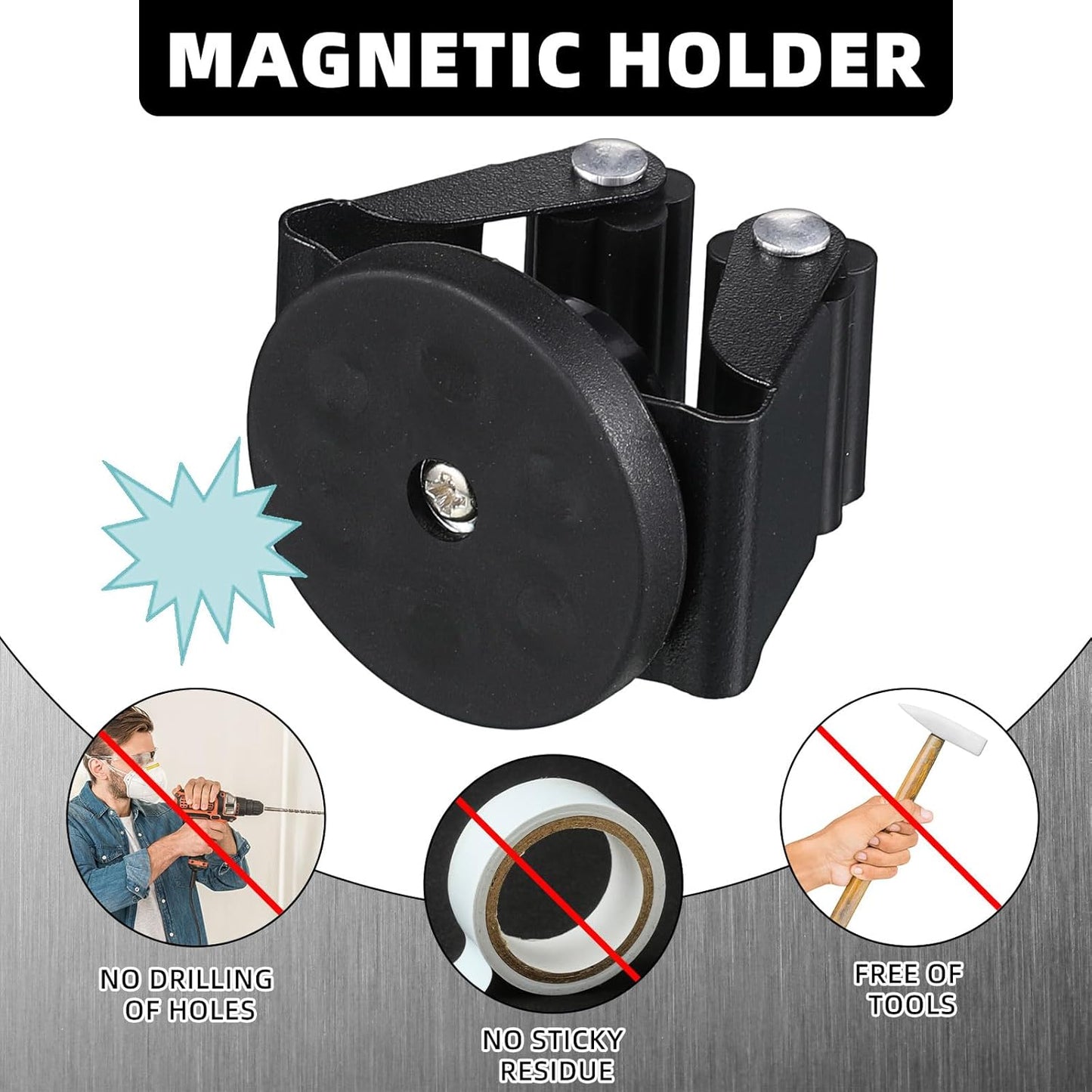 8 Pcs Magnetic Mop Broom Holder Movable Magnetic Broom Holder Rack, Anti Slip Wall Mounted Utility for Cleaning Tools, Garage, Kitchen, Laundry, Garden (Black)