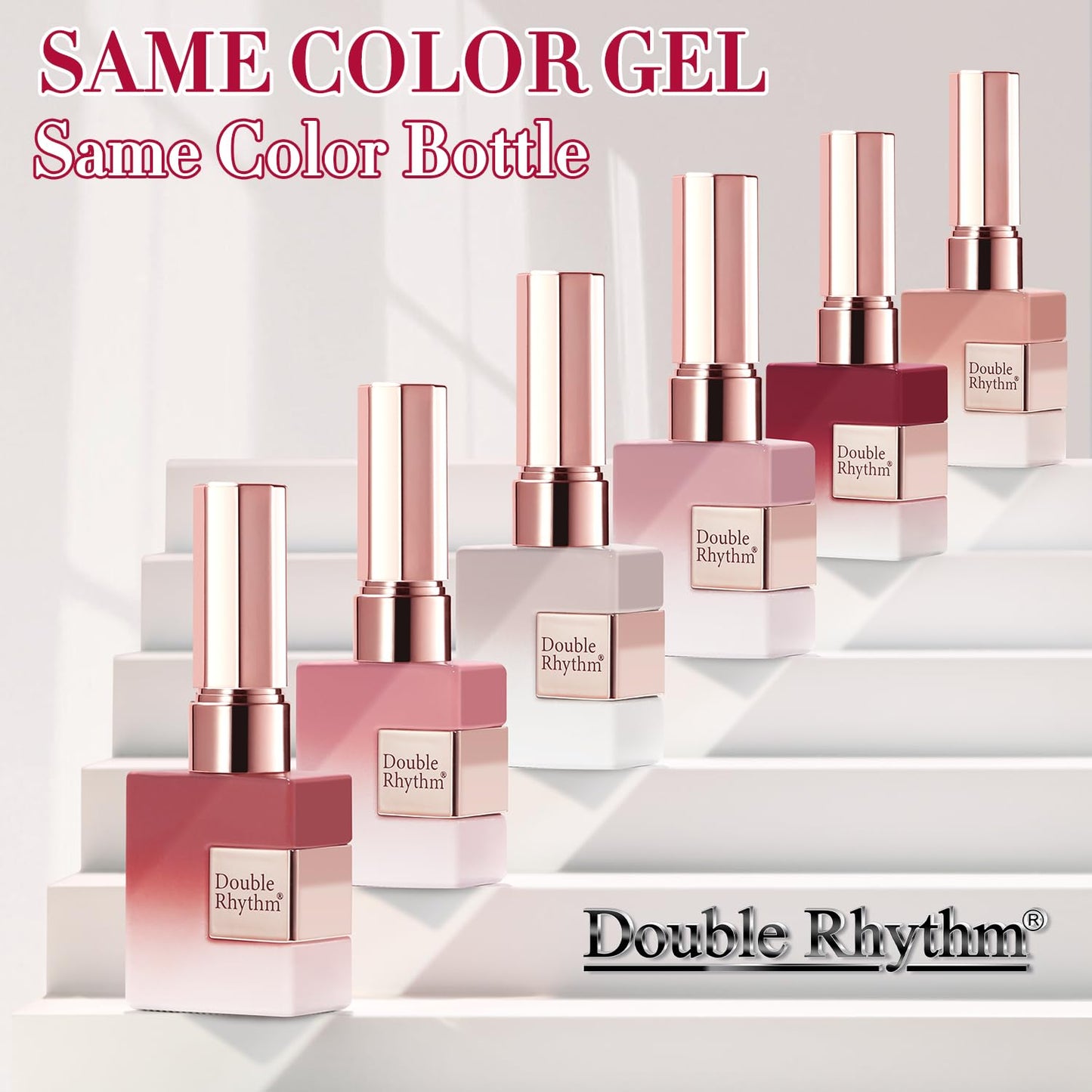 Double Rhythm 6 Pcs 15 ML Gel Polish Set Same Color Same Bottle Soak Off Gel Polish Kit Nail Art Manicure Salon DIY at Home for Women (Jelly Translucent Rose Pink Burgundy Red-T6-2)