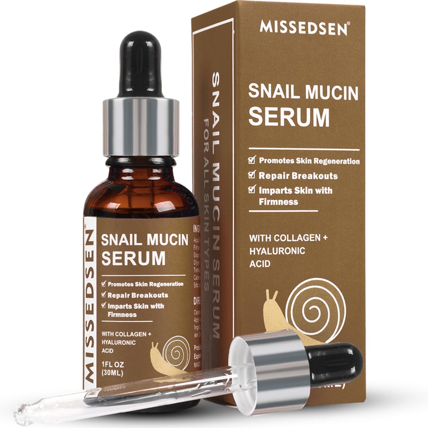 Snail Mucin Serum for Face with Collagen & Hyaluronic Acid,Smoothes Wrinkles,Improves Elasticity,Firms Skin 1 Oz Daily Use
