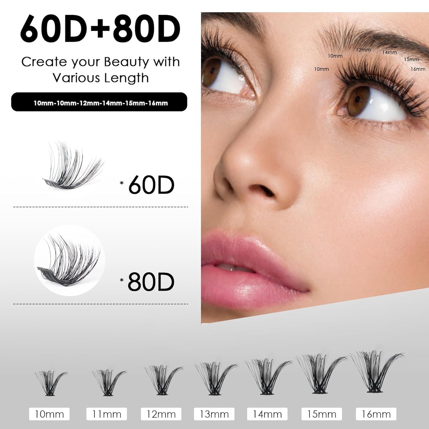 DIY Lash Extensions Kit 320pcs Individual Lashes Clusters 60D 80D D Curl Eyelash Extension Kit with Applicator and Lash Bond&Seal,Clusters Lash Glue Remover For False Eyelash Mix 10-16mm (60D+80D KIT)