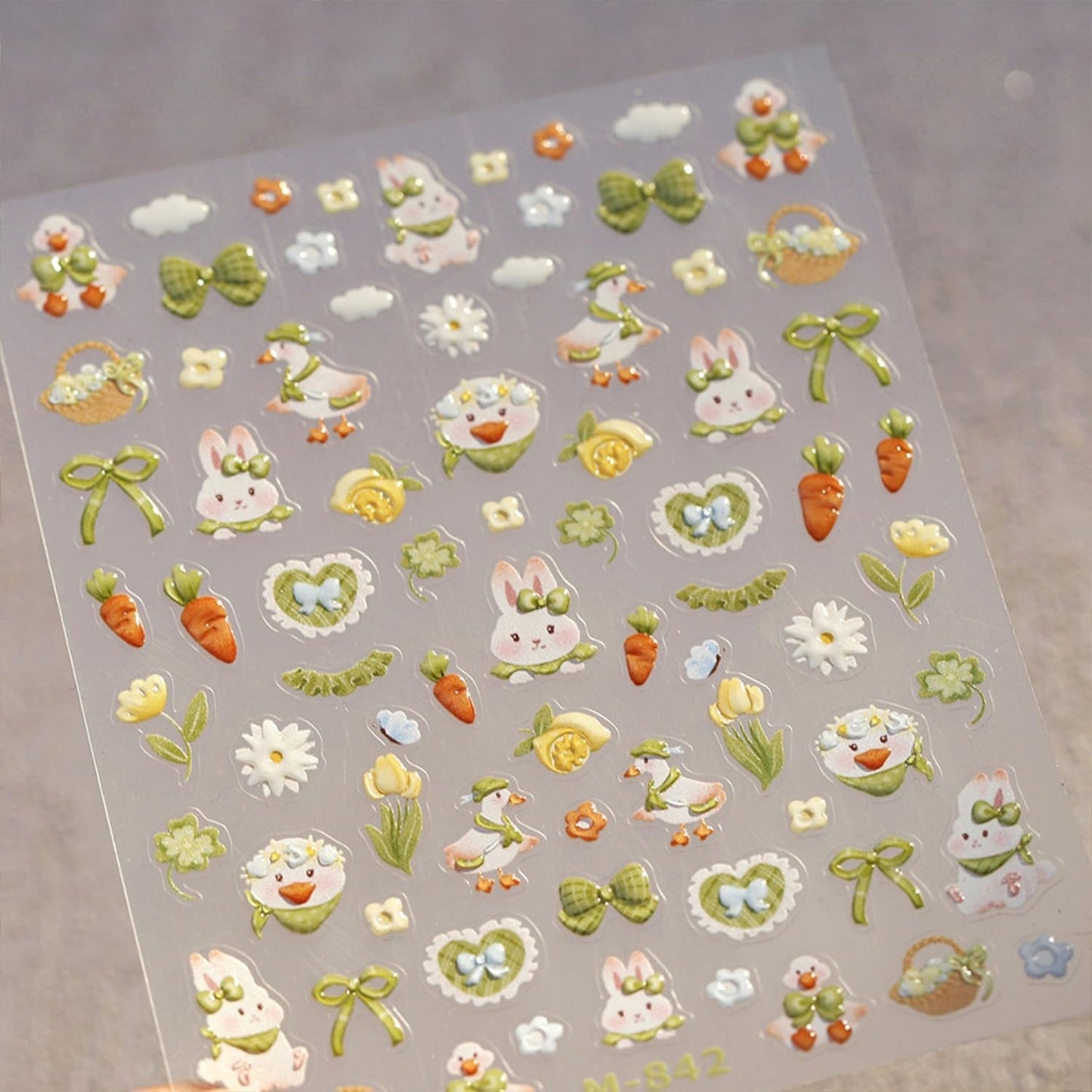 Easter Nail Stickers for Nail Art 5D Self Adhesive Nail Decals Cute Bunny Nail Art Stickers Green Bow Flower Nails Design Easter Nail Supplies for DIY Manicure Decoration for Women Girls